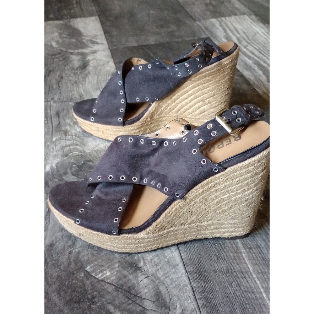 Report Women's 9 Caden Back Faux Suede Sandal With Wedge Espadrille Heels